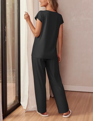 Image of Ekouaer Womens Pajama Sets Cap Sleeve Sleepwear Tops and Long Pants Comfy Pjs 2 Piece Lounge Set with Pockets S-XXL
