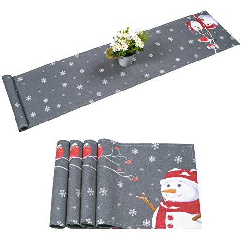 Yugarlibi Weihnachten Grau Tischläufer und Tischsets 5er Set,...
