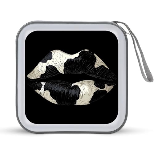 Black White Kiss Lips CD Case Plastic DVD Case Holder Wallet Disc Storage Organizer for Car Travel