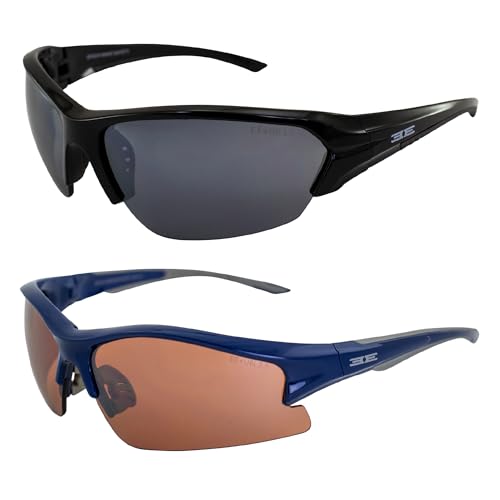 Epoch Eyewear Golf Sport Sunglasses 2 Pair Brodie Blue/Gray w/Amber Lens & Wake Black w/Smoke Lens