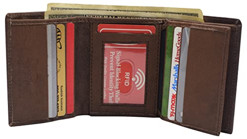 MARSHAL RFID Blocking Brown Men's Wallet Premium Leather Trifold Classic Wallets for Men3