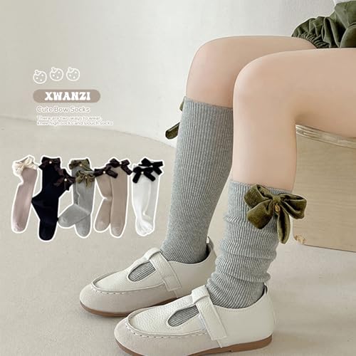 Girls Socks Knee High Cable Knit Slouch Socks with Bow 3-8 Years3