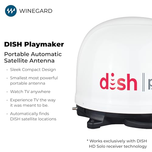 Image of Winegard PL‑7000 Dish Playmaker - Portable Automatic Satellite Antenna for Dish HD Solo Receivers - 25' Coax Outdoor TV Reception - for RV, Camping, & Tailgating - White