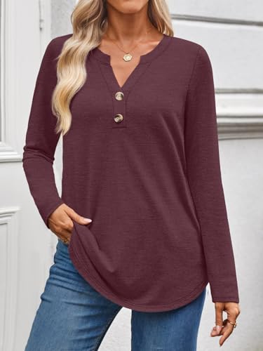 WYNNQUE Womens Long Sleeve Shirts Business Casual Outfits Dressy Tops Blouses Henley V Neck Fall Clothes2
