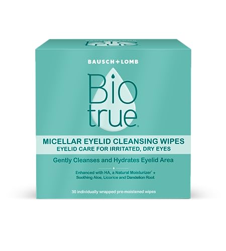 Biotrue Micellar Eyelid Cleansing Wipes, Fragrance-Free Eyelid Care for Dry, Irritated Eyes, Gently Cleanses, Hydrates & Soothes Eyelids, Moisturizing Eye Wipes for Daily Use, 30 Wipes (Pack of 1)