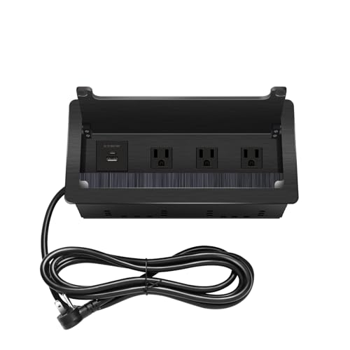 TIANDIGP Conference Table Power Hub; Outlet Multimedia Connectivity Box with 3 AC outlets; USB-A+USB-C 18W 8FT 16AWG UL Listed Flat Plug Used for Office Conference Tables-High end Aluminum Alloy