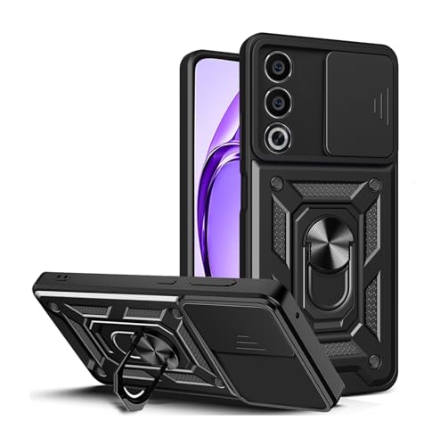 Cover per Oppo A80 5G Custodia Armor a Doppio Strato Morbido & PC Protezione Lente Scorrevole Anello Rotante 360° Case Antiurto - rigido silicone nero