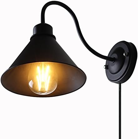 Kiven Vintage Industrial Wall Lamp with Plug in Cord Iron Balcony Wall Lamp Bedroom Living Room Bending Tube Wall Sconces On/Off Plug-in Switch Cord Bulbs Included