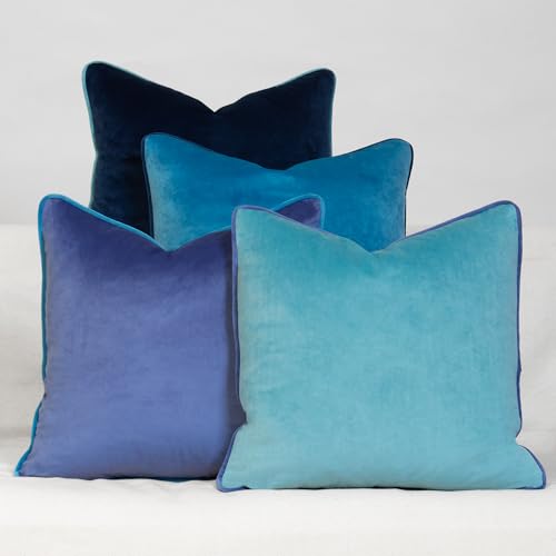 Daisy Linens Teal Blue Coastal Decorative Throw Pillow Covers, Set of 4, 18x18 Inch Beach Cool Tone Velvet Accent Pillow Covers
