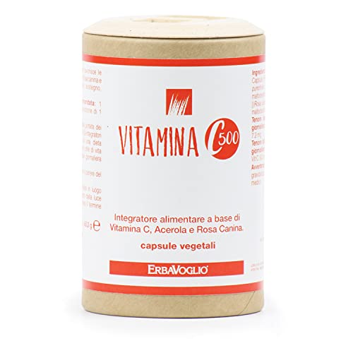 Erbavoglio Capsule di Vitamina C500-100 capsule - Integratore alimentare - Utile come antiossidante e per le naturali difese dell'organismo- a base di Vitamina C, Rosa Canina e Acerola