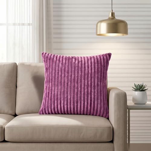 Image of Yellow Weaves Pencil-Stripe Fur Cushion Covers | Soft Polyester | Decorative Sofa & Throw Pillow Covers | 16x16 Inches, Pack of 1 (Purple)