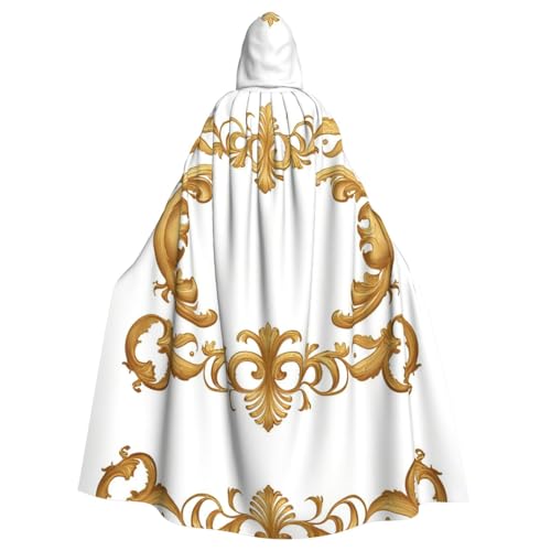 Hjfieryf Kapuzenumhang mit goldenem Ornamentdruck, Erwachsenenumhang in voller Länge, für Party, Cosplay, Kostüme, Bühnenspiele