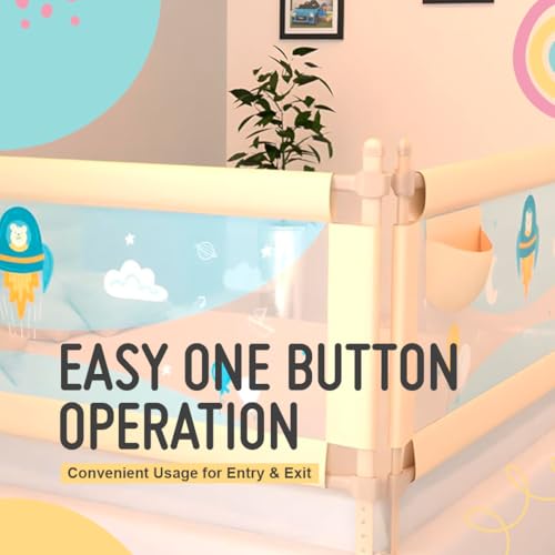 Image of SAFE-O-KID 2 Side Bed Rails (6 Ft /182 cm) with 1-Year Warranty | Bed Railing for Baby Safety |Adjustable Height & Portable | Bed Protector for Baby Falling - Beige