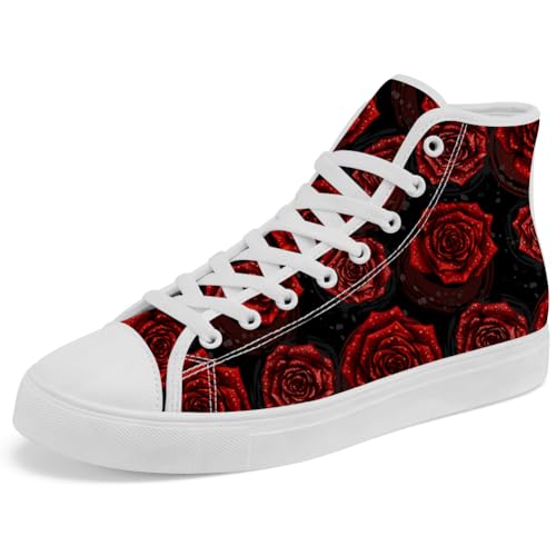 Rose High Top Canvas Shoes Flower High Top Sneakers Lace Up Casual Shoes for Women