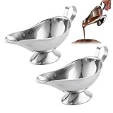 CAKEEYUM 2 salseras de Acero Inoxidable de 200 ml con Pico y asa para casa, Hotel, Restaurante, Barco, Recipiente, tazón, Botes.