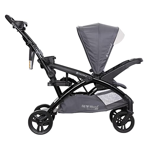 Image of Baby Trend Sit N' Stand Tandem Double Stroller 2.0 DLX with 5 Point Safety Harness, Shaded Canopy, 2 Cup Holders, and Ample Storage Space, Magnolia