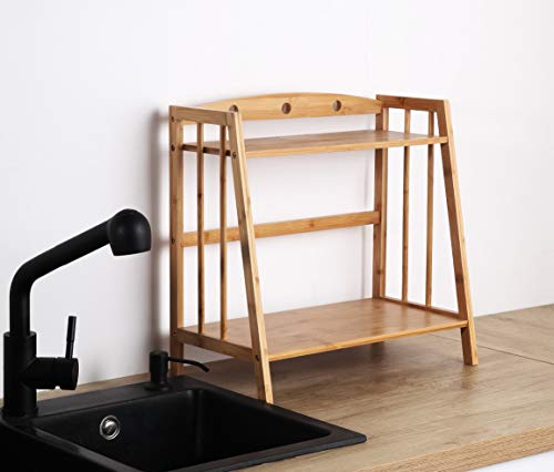 Bamboo Spice Rack Storage Shelves-2 Tier Countertop Storage Organizer For Kitchen&Bathroom,Makeup Organizer Display Shelf Standing Pantry Shelf, Desktop Book Shelf, Bottle Jars Rack Holder(Sector) #TOP4