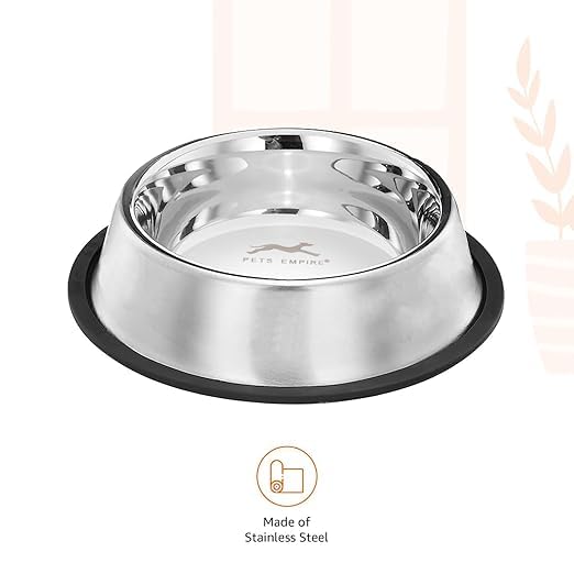 Image of Pets Empire Set of 3 Stainless Steel Dog Bowl with Rubber Base for Cats Dogs, Small Pets Feeding Bowl and Water Bowl 200ML
