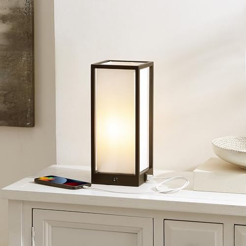 Lámpara de mesa rectangular negra con puerto USB 12 pulg miniatura 2