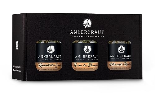 Ankerkraut Geschenkset Kräuter, Geschenk-Box mit 3 Kräutermischungen im Korkenglas, Leckere Geschenk-Idee Zum Kochen