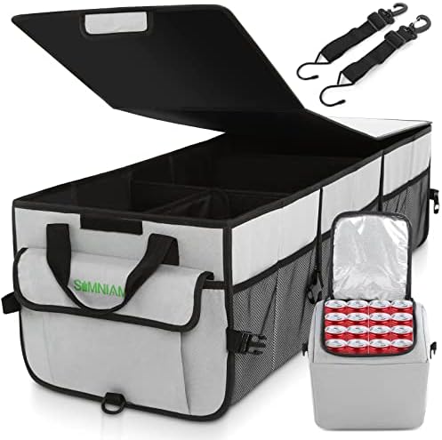 SIMNIAM Automotive Trunk Organizer with Insulated Grocery Bag- 92L Excessive Capability Automotive Storage Field, with 4 Compartments, Reflective Strip, Cowl, for Auto, SUV, Truck, Minivan
