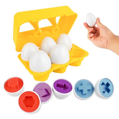 Navoys 6pc Plain Hatching Eggs - Toddlers Toy, 6+ Months Educational and Sensory Activity, Fun Games for Kids, Mix and Match Colour Sorting Game for Girls and Boys (6pc Plain Shape Sorting Eggs)