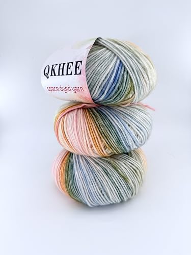 QKHEE グラデーション毛糸 段染 並太 コットン混紡 ふわふわ編み糸 3玉セット 1玉約100g約220m かぎ針編み 編み物 編み糸 マフラー 帽子用糸 (208寧夏)