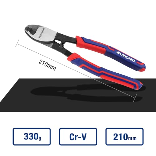WORKPRO 210 mm kabeldraadsnijders, koolstofstalen materiaaltangen, hoge hardheid draadkabelsnijgereedschappen met antislip handvat, ideaal voor koperdraad kabelsnijden en strippen, doe-het-zelf - Afbeelding 3