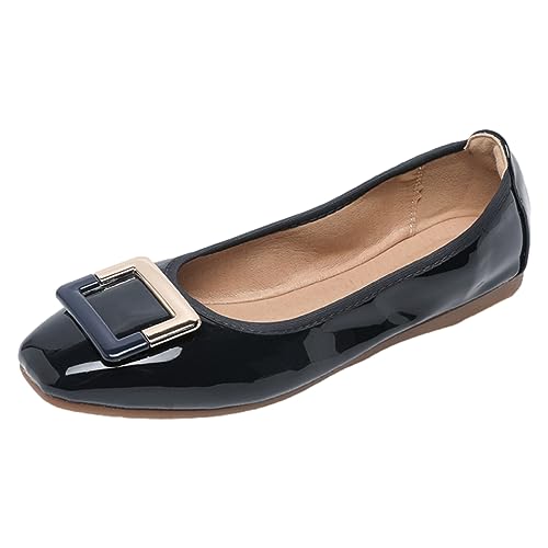 ANUFER Women's Soft Ballet Flats Square Toe Slip-On Walking Shoes Navy Blue DX2830 UK5