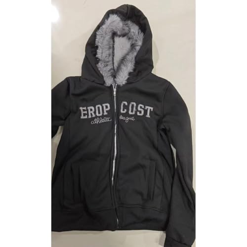 Y2k Zip up Hoodie Fur Jacket Emo Grunge Crop Winter Coats Teen 2000s Vintage Clothes Women Streetwear2