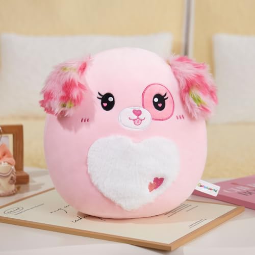 Image of Cute Pink Puppy Plush Pillow Soft Stuffed Animal Toy for Kids 12in
