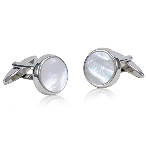 LINDENMANN Klassik G.CHABROLLE Manschettenknöpfe, silberfarben mit Perlmutt, Geschenketui, 334