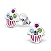 Bungsa Kinder-Ohrstecker CUPCAKE aus STERLING SILBER 925 - süßes Ohrringe Set mit KRISTALL TÖRTCHEN für Damen & Kinder - 1 Paar silberne Ohrringe zum Stecken - hochwertiger Ohrschmuck mit Cupcakes
