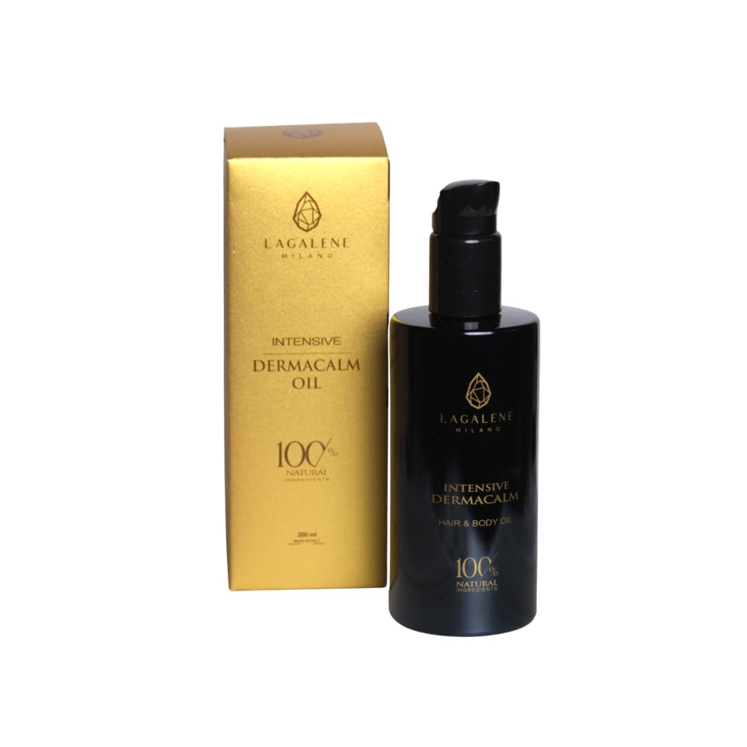 Lagalene Milano Intensive DermaCalm - Aceite 100% natural para cuero cabelludo, cabello, barba y cuerpo con efecto calmante, antienrojecimiento, antipicazón, revitalizador y anticelulitis, 200 ml