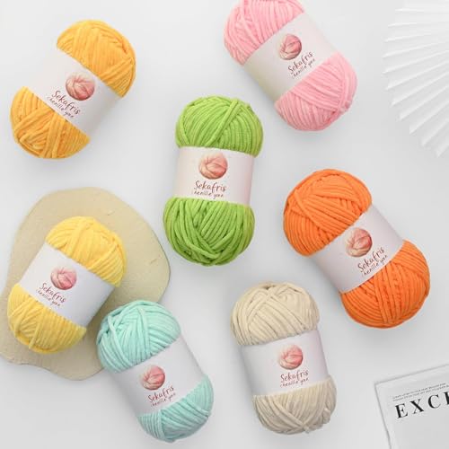 Image of Chenille Yarn for Crocheting, Size 5 Bulky,Milky White | 100g /131yds Soft Chunky Velvet Yarn for Crochet and Knitting,Fluffy Baby Yarn for Amigurumi,Blankets and DIY Crafts.