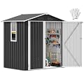 DWVO 6x4ft Large Tool Storage Shed with Window, Lockable Doors, and Sloped Roof, Oversized Steel Outdoor Storage Shed for Garden, Patio, Garage, Backyard, Lawn - Gray White