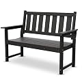ACUEL 50" Poly Lumber HDPE Outdoor Bench 2-Person Patio Seating, Black