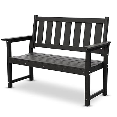 ACUEL 50" Poly Lumber HDPE Outdoor Bench 2-Person Patio Seating, Black