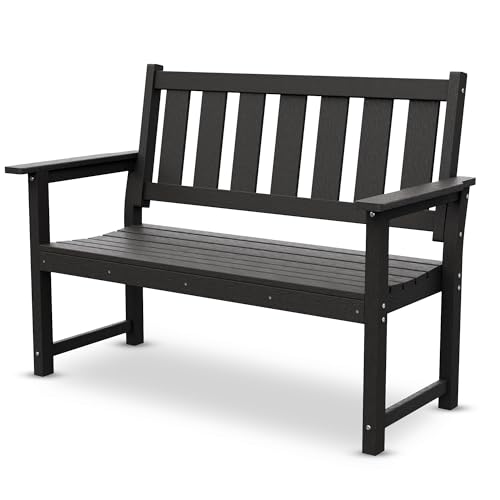 Image of 50 inch HDPE Outdoor Bench, 2-Person Weatherproof Patio Seating, Black