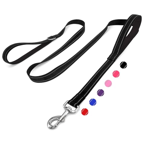 ARLSIM 6 FT Dog Leash with 2 Padded Handle Nylon Reflective Dogs Leashes for Small Medium Large Dogs Black