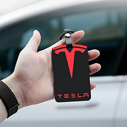 Silicone Car Key Card Holder Protector Cover With Key Chain For Tesla Model 3 Model Y (Red&White) #TOP5