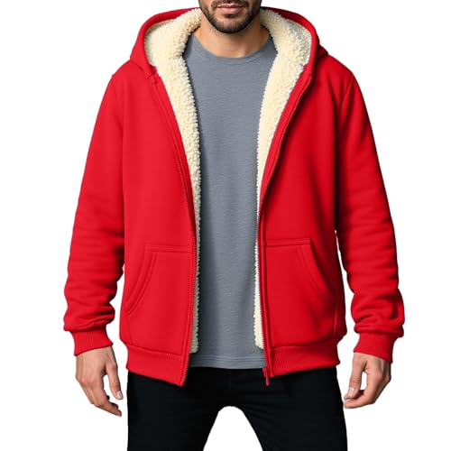 MLWSKERTY Abrigo de invierno cálido de forro con capucha para hombre, resistente con forro exterior, cierre de cremallera, ropa de abrigo de poliéster para clima frío, abrigo con capucha con