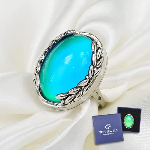 Antique Silver Color Plating Multi Color Change Oval Stone Leaf Statement Mood Ring Size 6-10 For Women - Image 2