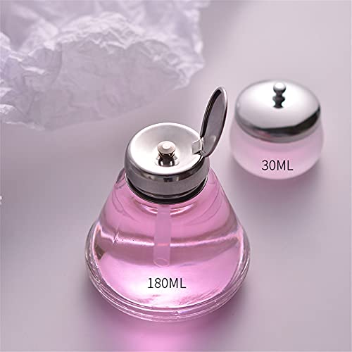 2Pcs/Kit Nail Acrylic Liquid Pump Dispenser 180ML Empty Pump Dispenser for Nail Art Polish Glass with a nail powder Cup with Lid