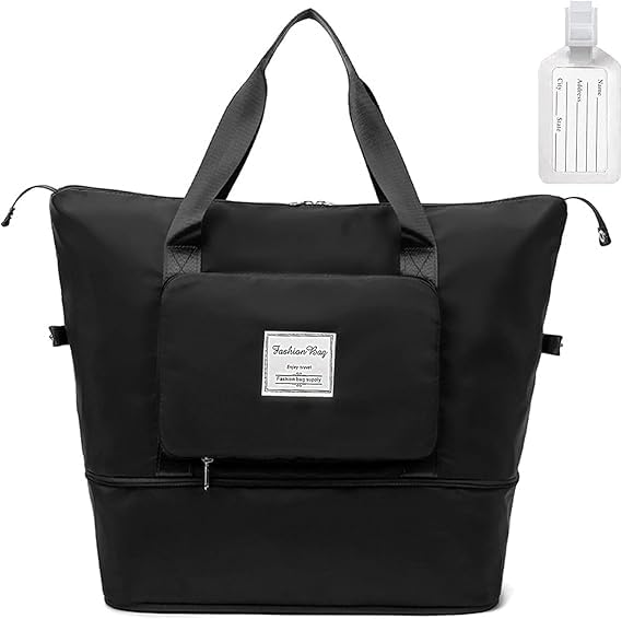 flintronic Reisetasche Damen, Faltbare Reisetasche, Wasserdicht Travel Bag Duffle Bag, Handgepäck Tasche, Sporttasche, Trainingstasche, Handtasche für Sport & Reisen (Schwarz)