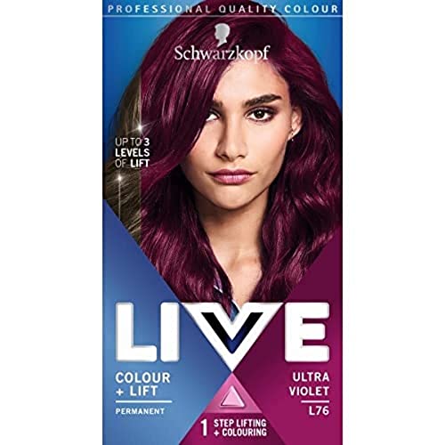 Schwarzkopf LIVE Color + Lift, langanhaltende permanente lila Haarfarbe, hellt bis zu 3 Stufen auf, ultraviolett L76
