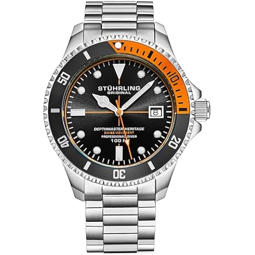 Stuhrling Depthmaster Heritage Diver Swiss Quartz Watch, 42mm, Stainless Steel, 100M Water Resistant