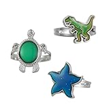 3Pcs Mood Rings Changing Color Ring Adjustable Size Starfish Dinosaur Turtle Rings Set Jewelry Christmas Gift (Turtle A)