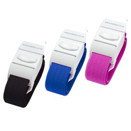 Rolseley - Set de 3 lazos hemostáticos en colores variados, para torniquetes, extracciones, NERO/BLU/PORPORA