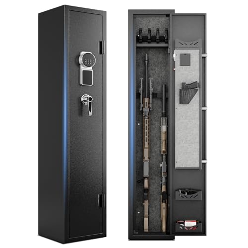 KAER 2-3 Gun Safe, Gun Safe for Rifles and Pistols, Rifle Safe, Gun Cabinet with Digital Keypad Lock, Rifle Safe with 4 Gun Slots and Pistol Pockets for Secure Storage in Garage, Bedroom, Living Room